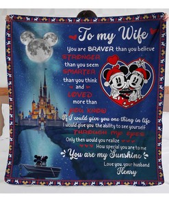 Personalized To My Wife Mickey and Minnie Fleece Blanket, Disney Couple Sofa Blanket