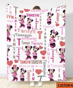 Personzlized Name Disney Minnie Blanket, Minnie Mouse Fleece Blanket, Disney Christmas Gift For Kids, Disneyland 2023 Blanket