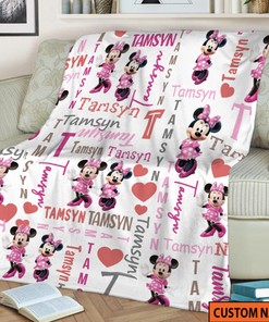 Personzlized Name Disney Minnie Blanket, Minnie Mouse Fleece Blanket, Disney Christmas Gift For Kids, Disneyland 2023 Blanket