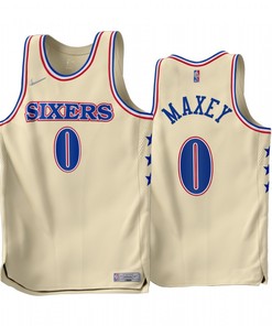Philadelphia 76ers Tyrese Maxey 0 2022-23 Earned Edition Cream Men Jersey