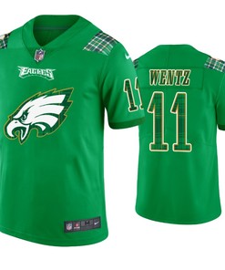 Philadelphia Eagles #11 Carson Wentz Jersey St. Patricks Day Kelly Green Lucky - Men