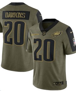 Philadelphia Eagles Brian Dawkins 20 Nfl Olive 2021 Salute To Service Retired Player Men Jersey For Eagles Fans