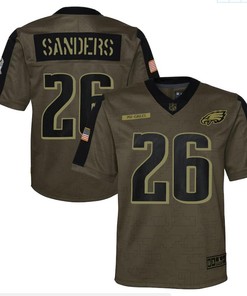 Philadelphia Eagles Miles Sanders 26 Nfl Olive 2021 Salute To Service Game Men Jersey For Eagles Fans