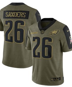 Philadelphia Eagles Miles Sanders 26 Nfl Olive 2021 Salute To Service Retired Player Men Jersey For Eagles Fans
