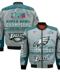 Philadelphia Eagles Super Bowl 2nd Champions Gray Green Bomber Jacket