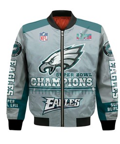 Philadelphia Eagles Super Bowl 2nd Champions Gray Green Bomber Jacket