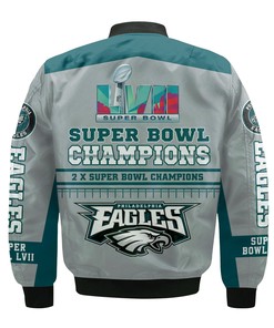 Philadelphia Eagles Super Bowl 2nd Champions Gray Green Bomber Jacket