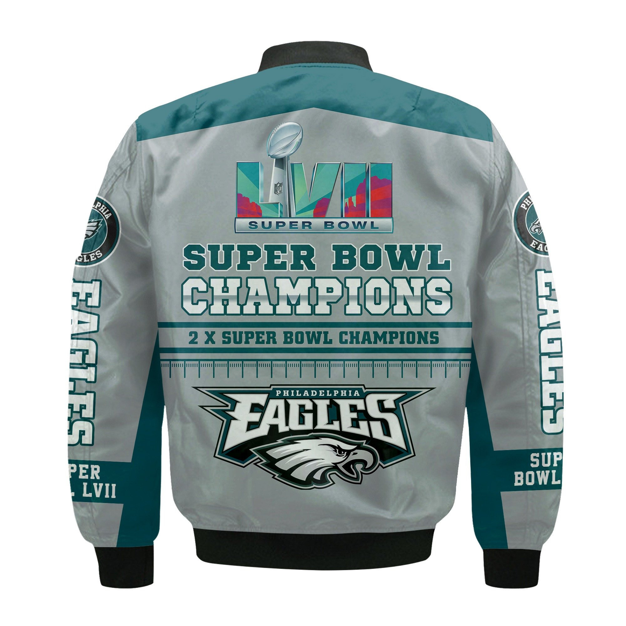 Philadelphia Eagles Super Bowl 2nd Champions Gray Green Bomber Jacket