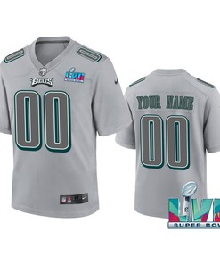 Philadelphia Eagles Super Bowl LVII Custom 00 Youth Atmosphere Game Jersey - Gray