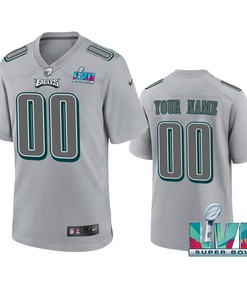 Philadelphia Eagles Super Bowl LVII Patch Custom 00 Atmosphere Fashion Game Jersey - Gray