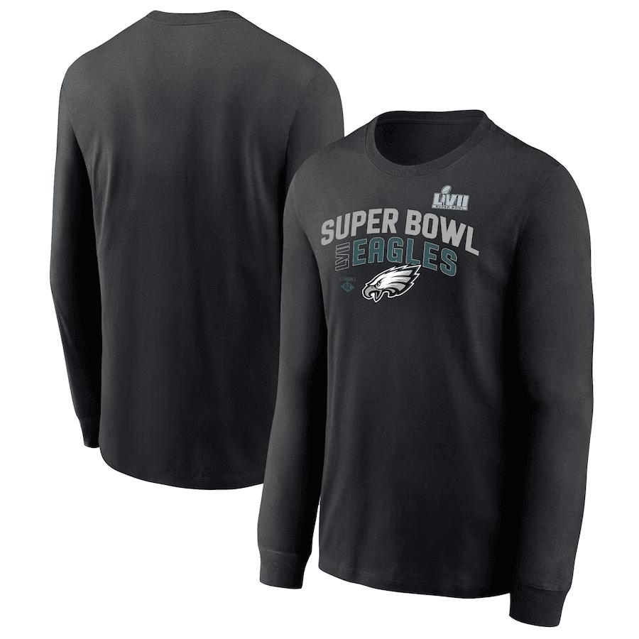 Philadelphia Eagles Super Bowl LVII Team Logo Lockup Long Sleeve T-Shirt - Black