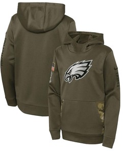 Philadelphia Eagles Youth 2022 Salute To Service Performance Pullover Hoodie - Olive