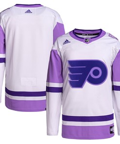 Philadelphia Flyers Adidas Hockey Fights Cancer Primegreen Authentic Blank Practice Jersey - White/purple Nhl