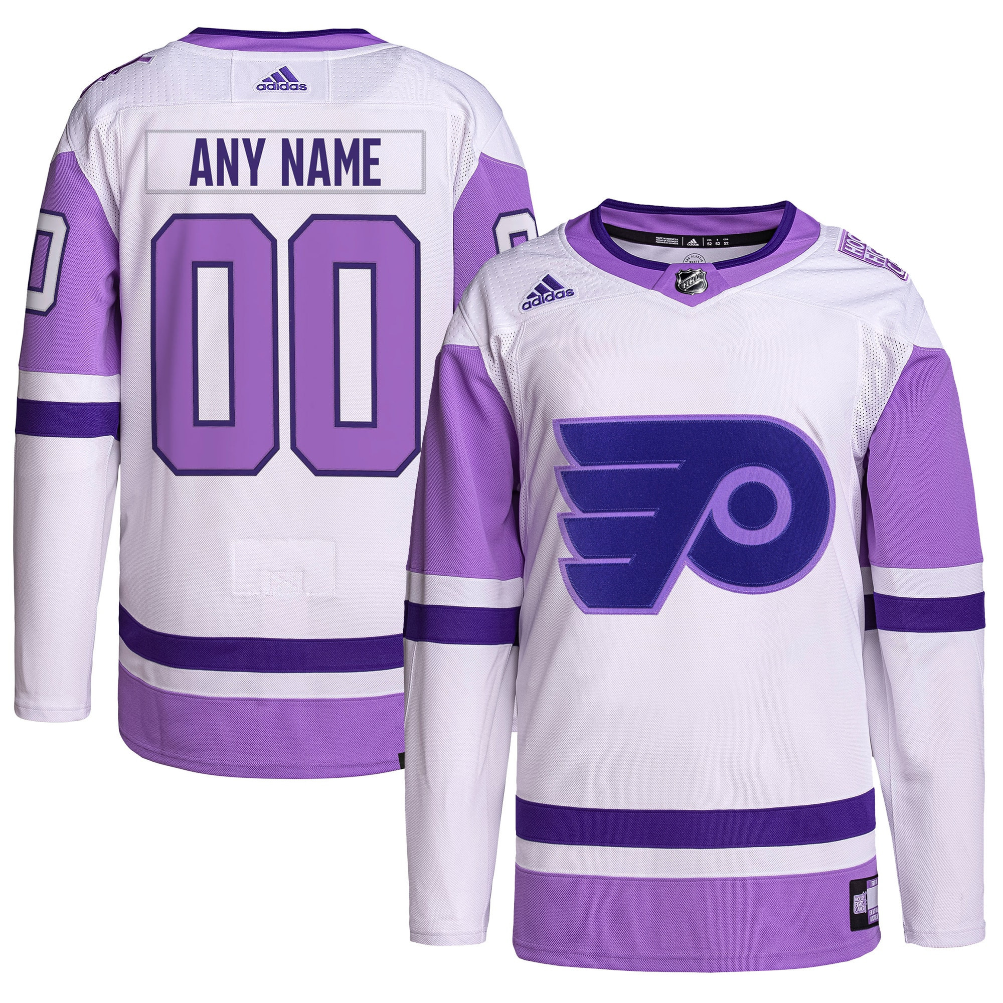 Philadelphia Flyers Adidas Hockey Fights Cancer Primegreen Authentic Custom Jersey - White/purple Custom Jerseys Nhl