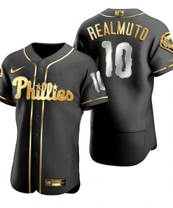 Philadelphia Phillies #10 J.t. Realmuto Mlb Golden Brandedition Black Jersey Gift For Phillies Fans
