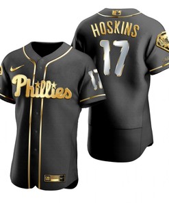 Philadelphia Phillies #17 Rhys Hoskins Mlb Golden Brandedition Black Jersey Gift For Phillies Fans