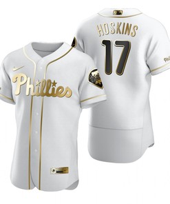 Philadelphia Phillies #17 Rhys Hoskins Mlb Golden Brandedition White Jersey Gift For Phillies Fans