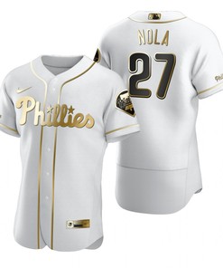 Philadelphia Phillies #27 Aaron Nola Mlb Golden Brandedition White Jersey Gift For Phillies Fans