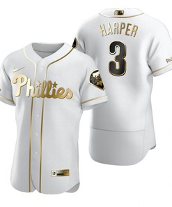 Philadelphia Phillies #3 Bryce Harper Mlb Golden Brandedition White Jersey Gift For Phillies Fans