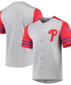 Philadelphia Phillies Stitches Button-Up Jersey - Gray/Red Jersey