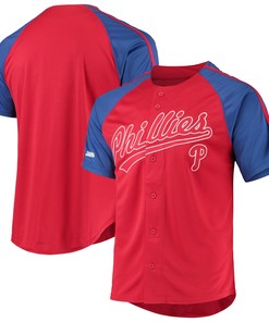 Philadelphia Phillies Stitches Button-down Raglan Replica Jersey - Red Mlb