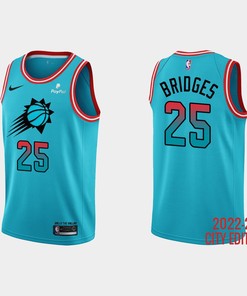 Phoenix Suns 25 Mikal Bridges 2022-23 City Edition Blue Men Jersey