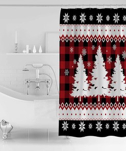 Pine Xmas Tree Snowflake Red Buffalo Plaid Shower Curtain - Buffalo Plaid Christmas Bathroom Decor