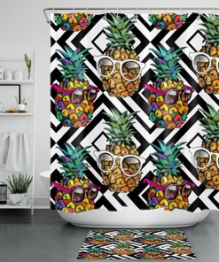 Pineapple Geometric Shower Curtain - Tropical Bathroom Decor
