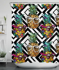 Pineapple Geometric Shower Curtain - Tropical Bathroom Decor