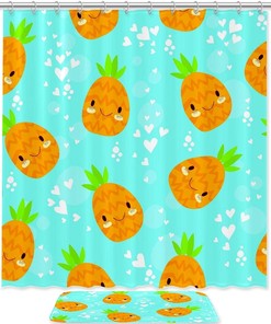 Pineapple Patterned Shower Curtain - Waterproof Bathroom Decor with Blue Tones