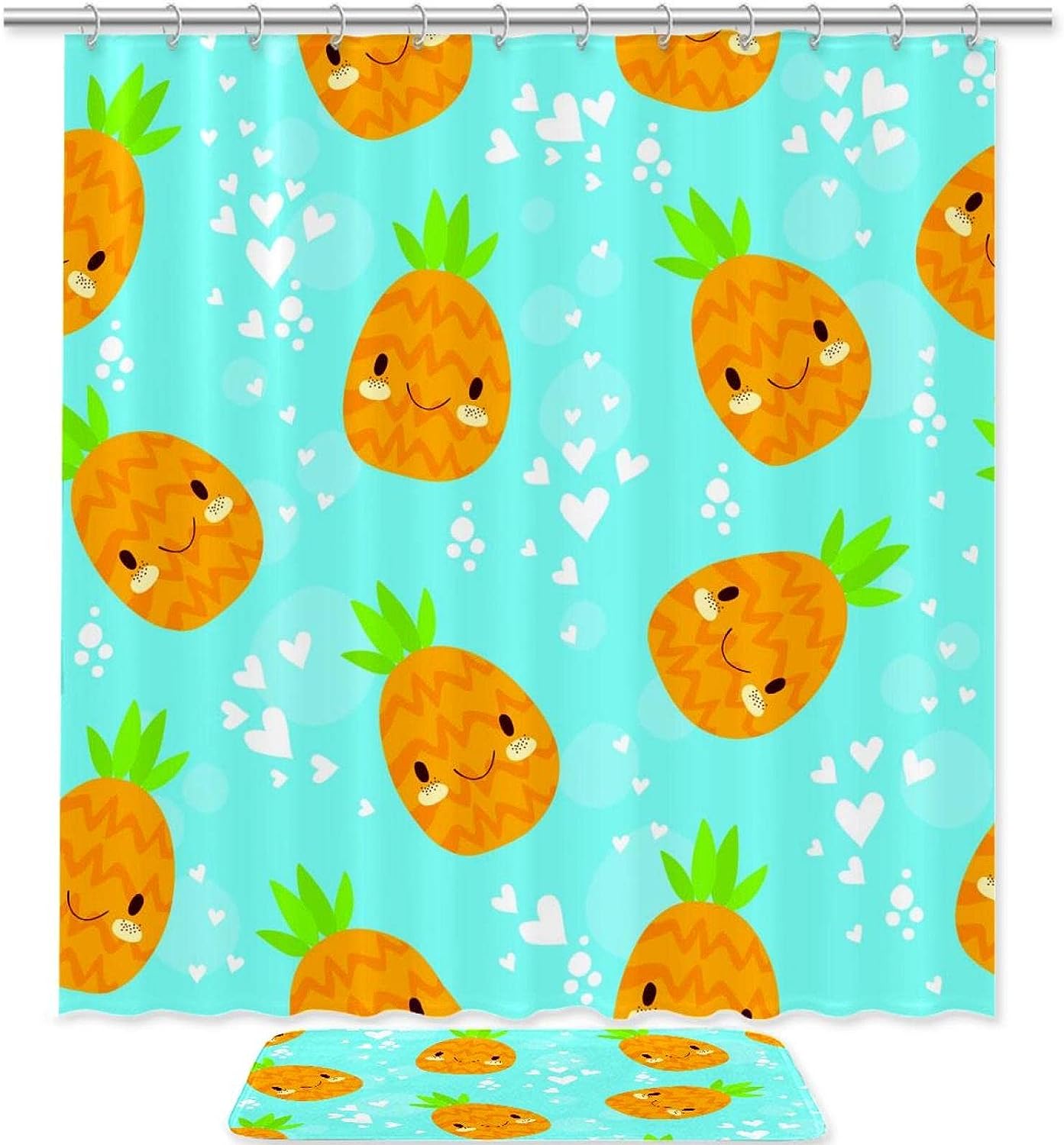 Pineapple Patterned Shower Curtain - Waterproof Bathroom Decor with Blue Tones