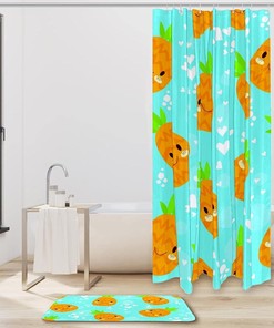 Pineapple Patterned Shower Curtain - Waterproof Bathroom Decor with Blue Tones