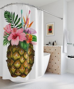 Pineapple Shower Curtain - Tropical Bathroom Decor 