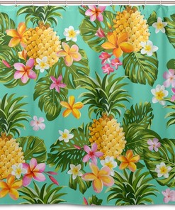 Pineapple and Flower Shower Curtain for Bohemian Bathroom Decor