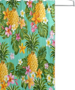 Pineapple and Flower Shower Curtain for Bohemian Bathroom Decor