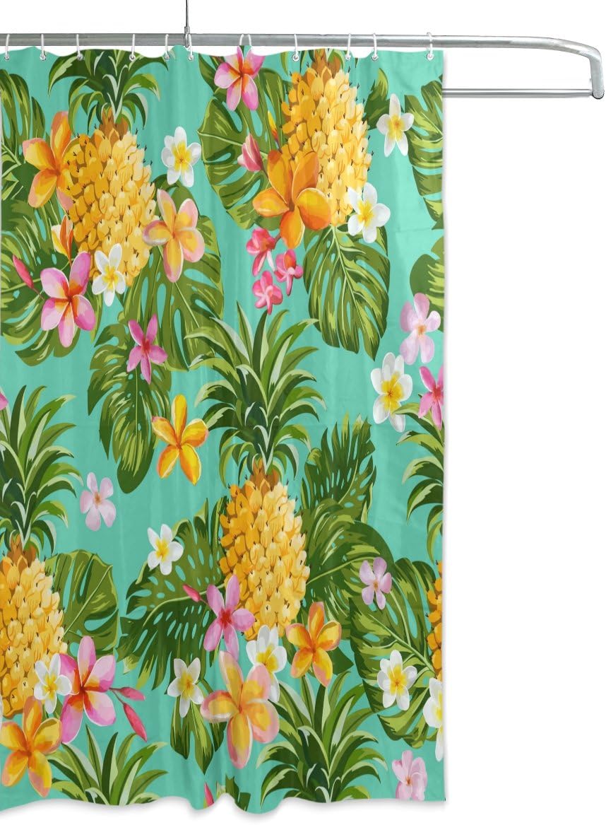 Pineapple and Flower Shower Curtain for Bohemian Bathroom Decor