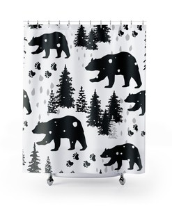 Pinecone and Bear Shower Curtain for Bathroom Decor - Cute and Rustic Design