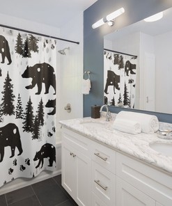 Pinecone and Bear Shower Curtain for Bathroom Decor - Cute and Rustic Design