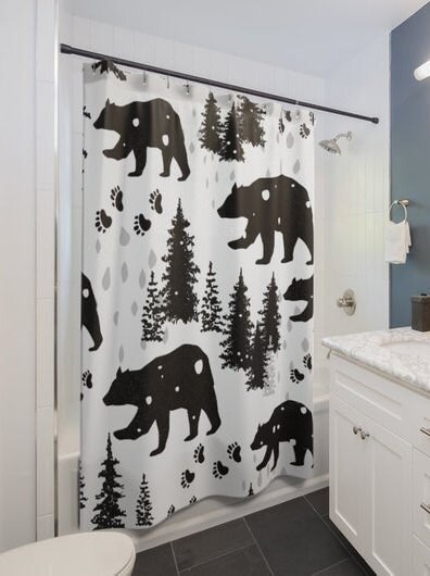 Pinecone and Bear Shower Curtain for Bathroom Decor - Cute and Rustic Design