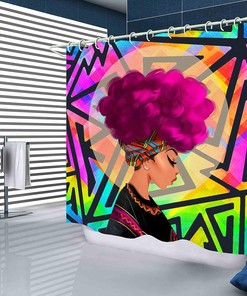 Pink African American Shower Curtain Set with Modern Bathroom Decor