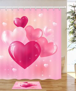 Pink Balloon Heart Fabric Shower Curtain Bathroom Decor 
