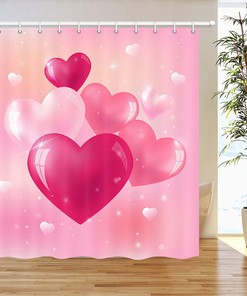 Pink Balloon Heart Fabric Shower Curtain Bathroom Decor