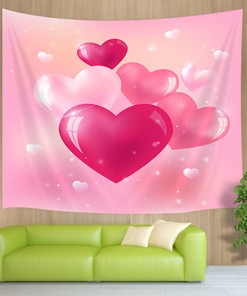 Pink Balloon Heart Fabric Shower Curtain Bathroom Decor 
