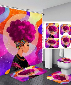 Cute Hair Black Girl Shower Curtain Set for Cool Bathroom Decor - Bluefink