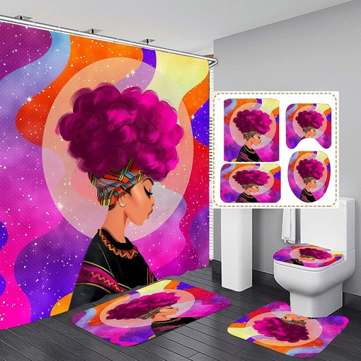 Pink Black Girl African American Shower Curtain - Bathrooms and Accessories Included for Bathroom Decor