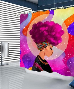Pink Black Girl African American Shower Curtain - Bathrooms and Accessories Included for Bathroom Decor