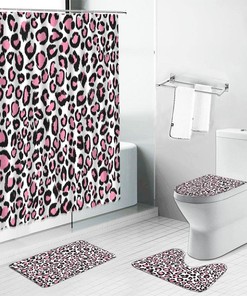 Pink Black Leopard Pattern Shower Curtain Set for a Modern and Stylish Bathroom Decor