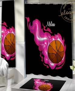Pink Flames Basketball Shower Curtain - Ideal for Girls' Sports-Themed Bathrooms