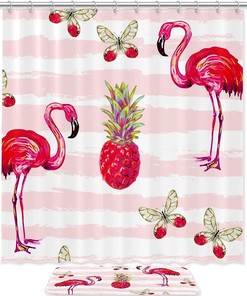 Pink Flamingo Animal Shower Curtain in Waterproof Fabric for Bathroom Decoration