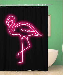 Pink Flamingo Neon Red Light Line Tropical Shower Curtain - Colorful Summer Bathroom Decor